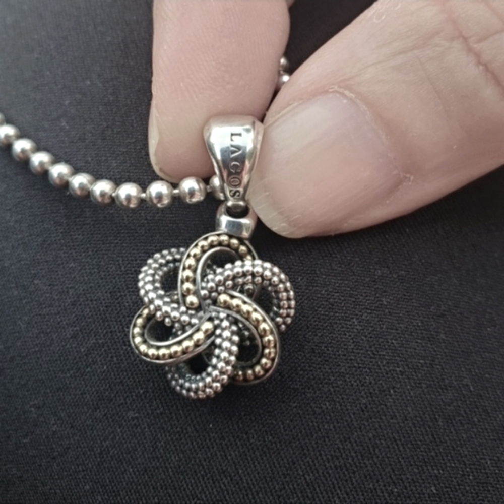 100% Authentic LAGOS 'Love Knot' necklace in sterling silver and 18k yel…